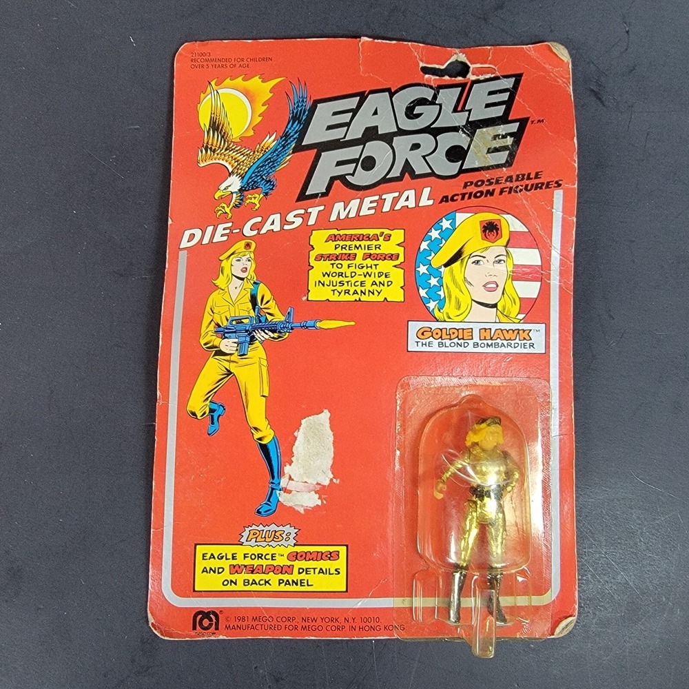 Vintage 1981 Mego Eagle Force Die Cast Figure Goldie‎ Hawk Unpunched Card